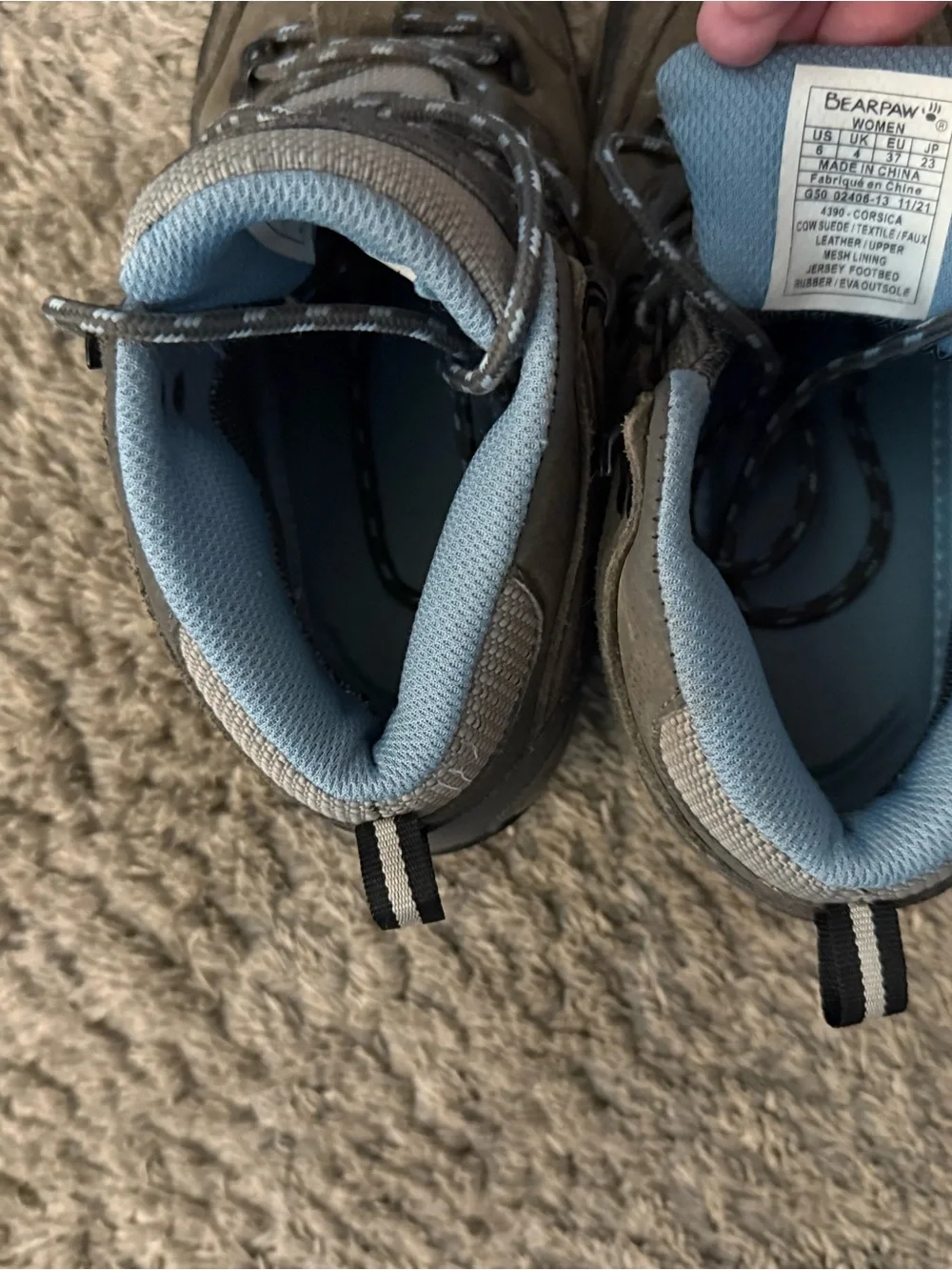 BearPaw Women’s Olive Green Hiking Boots with Light Blue Lining